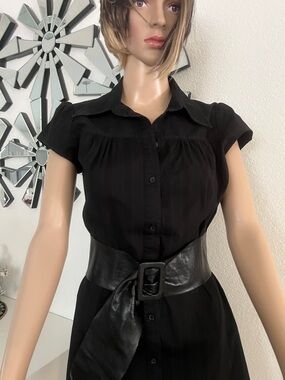 BCX Black Button-Front Dress with Wide Waist Belt 97% cotton 3% SPANDEX size L